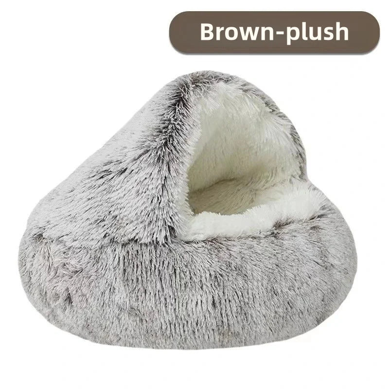 Winter Warm Cat Kennel Soft Plush round Cat Bed Deep Sleep Half Pack Comforter Dog Nest Cave Shell Sleeping for Small Dog Kitten