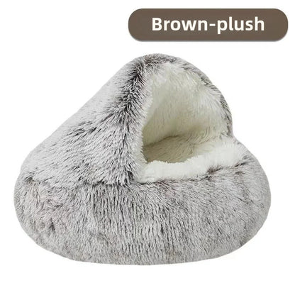 Winter Warm Cat Kennel Soft Plush round Cat Bed Deep Sleep Half Pack Comforter Dog Nest Cave Shell Sleeping for Small Dog Kitten