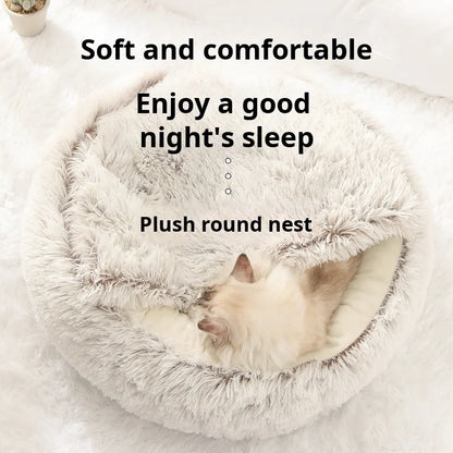 Winter Warm Cat Kennel Soft Plush round Cat Bed Deep Sleep Half Pack Comforter Dog Nest Cave Shell Sleeping for Small Dog Kitten