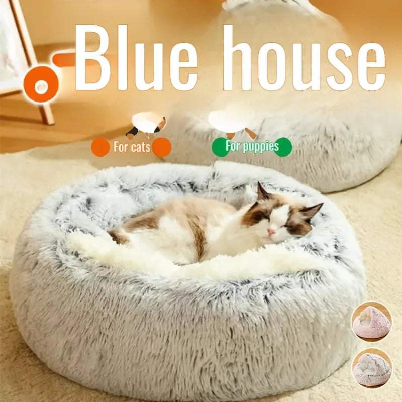 Winter Warm Cat Kennel Soft Plush round Cat Bed Deep Sleep Half Pack Comforter Dog Nest Cave Shell Sleeping for Small Dog Kitten