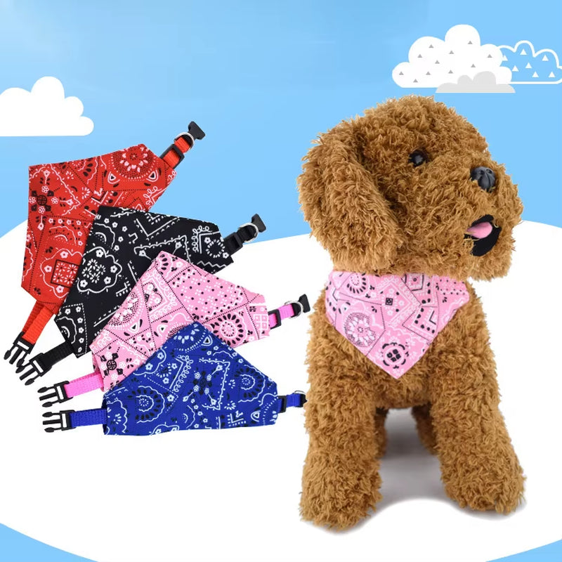 Adjustable Pet Triangle Scarf and Saliva Towel for Cats and Dogs - Printed Neckerchief and Collar Accessory for Kittens and Puppies