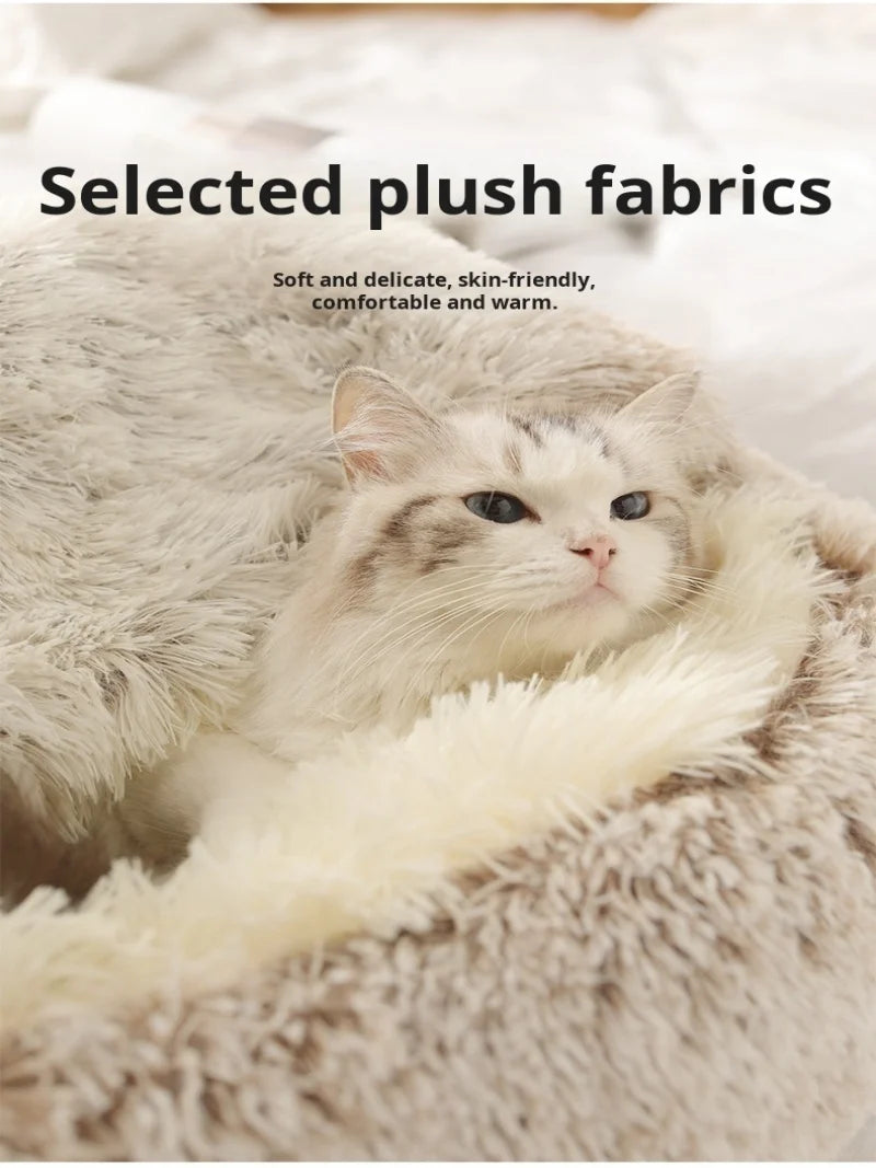 Winter Warm Cat Kennel Soft Plush round Cat Bed Deep Sleep Half Pack Comforter Dog Nest Cave Shell Sleeping for Small Dog Kitten