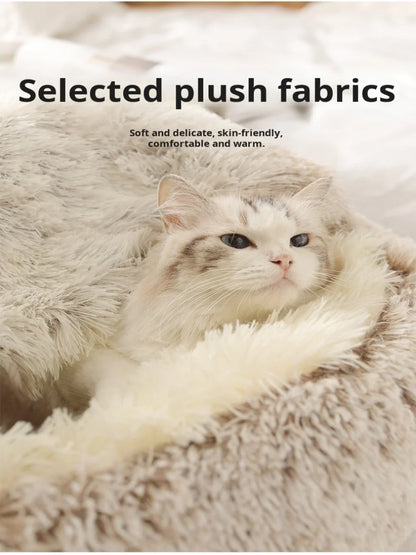 Winter Warm Cat Kennel Soft Plush round Cat Bed Deep Sleep Half Pack Comforter Dog Nest Cave Shell Sleeping for Small Dog Kitten