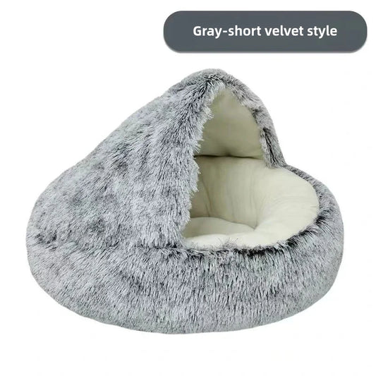 Winter Warm Cat Kennel Soft Plush round Cat Bed Deep Sleep Half Pack Comforter Dog Nest Cave Shell Sleeping for Small Dog Kitten