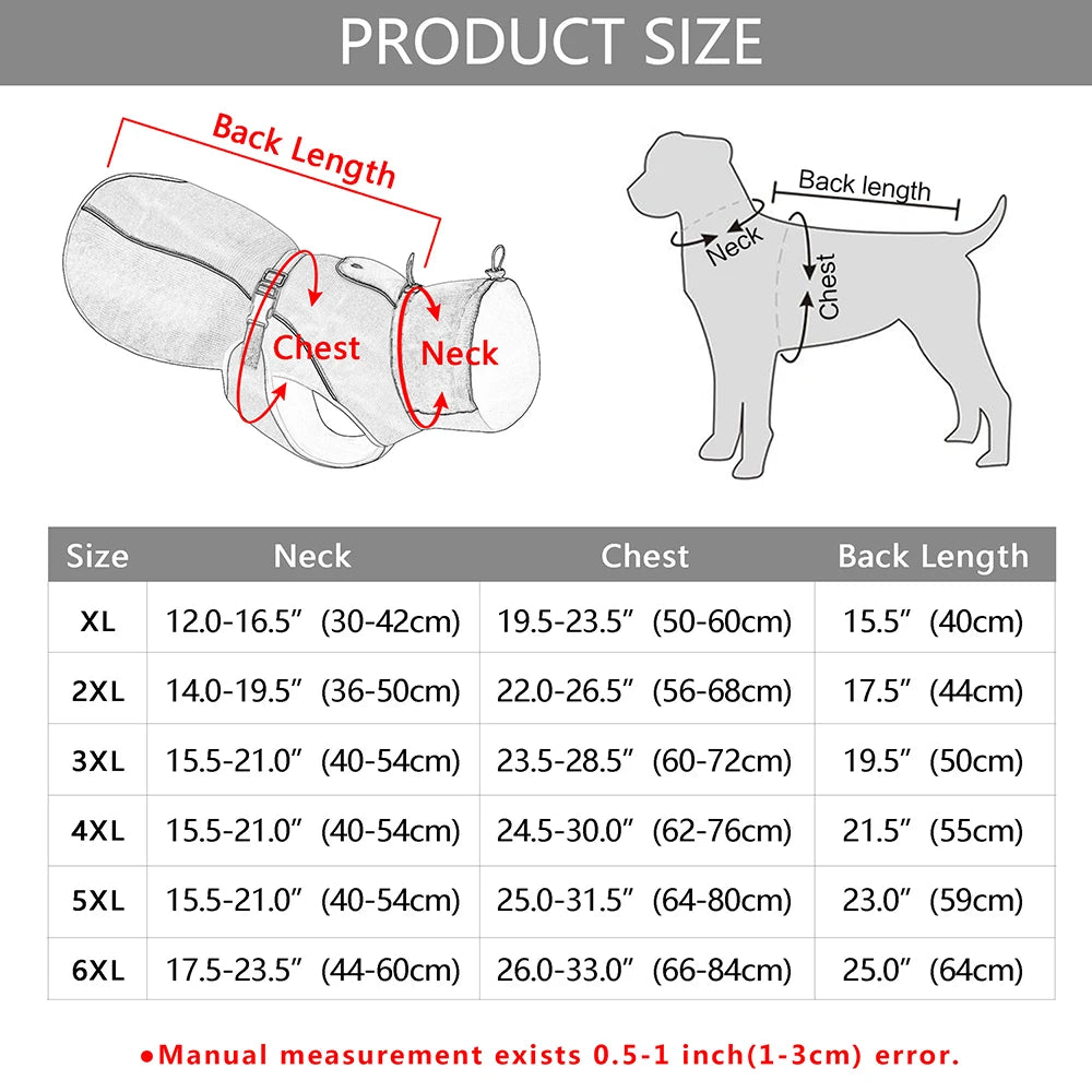 Waterproof Large Dog Coat - Warm Reflective Rain Jacket for Medium to Extra Large Dogs, Including French Bulldogs (Sizes XL-6XL)